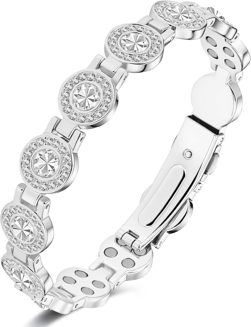 Feraco Pure Copper Bracelets for Women, 4X Ultra Strength Magnetic Bracelet with 3800 Gauss Neodymium Magnets & Dazzling Austrian Cut Crystals Stone, Adjustable Jewelry Gift - Image 1